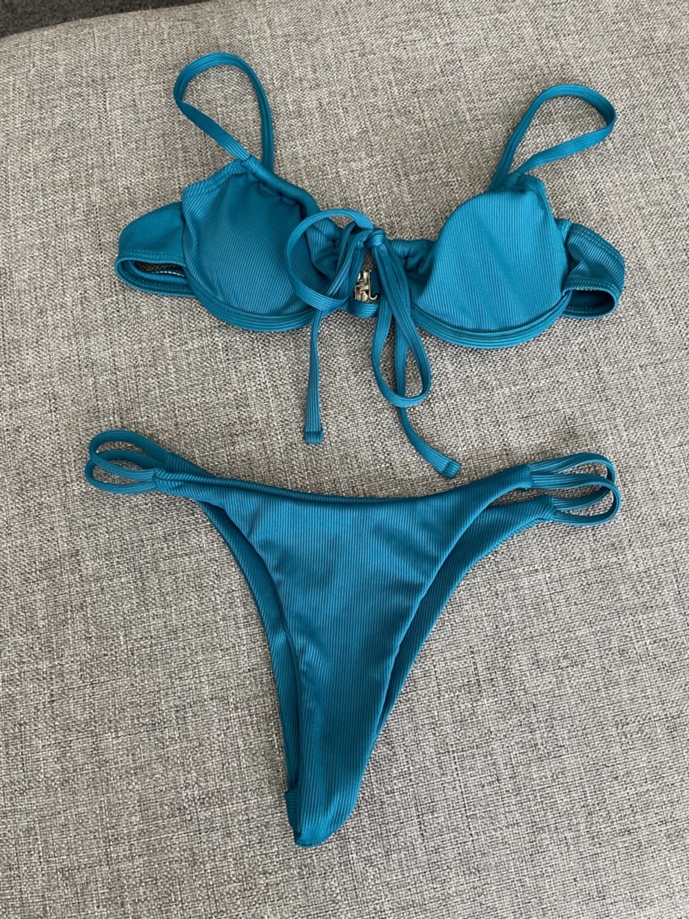 SHEIN Teal Ribbed Bikini Set